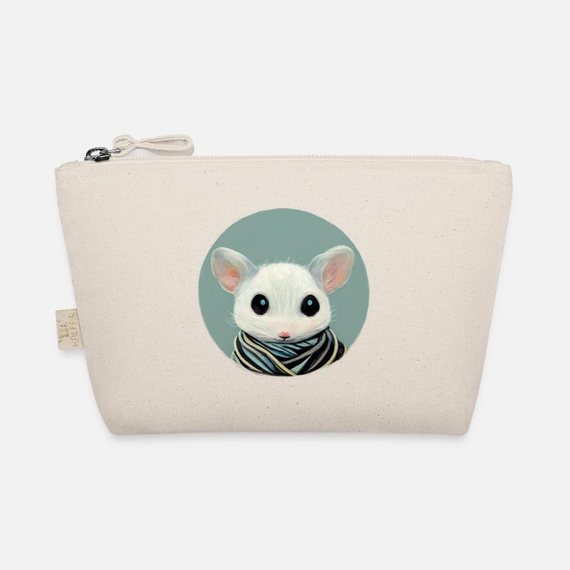 Small white mouse with scarf in a circle Organic Pouch