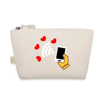 Smartphone in hand and phone with sweet hearts - Organic Pouch - nature - Front
