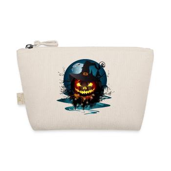 Dark Halloween Pumpkin With Witches Hat & Full Moon - Organic Pouch - nature - Front