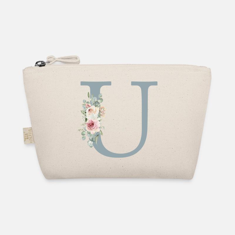 U| Monogramm | Eukalyptus-Pastell-Blumen-Blau Bio-Täschchen