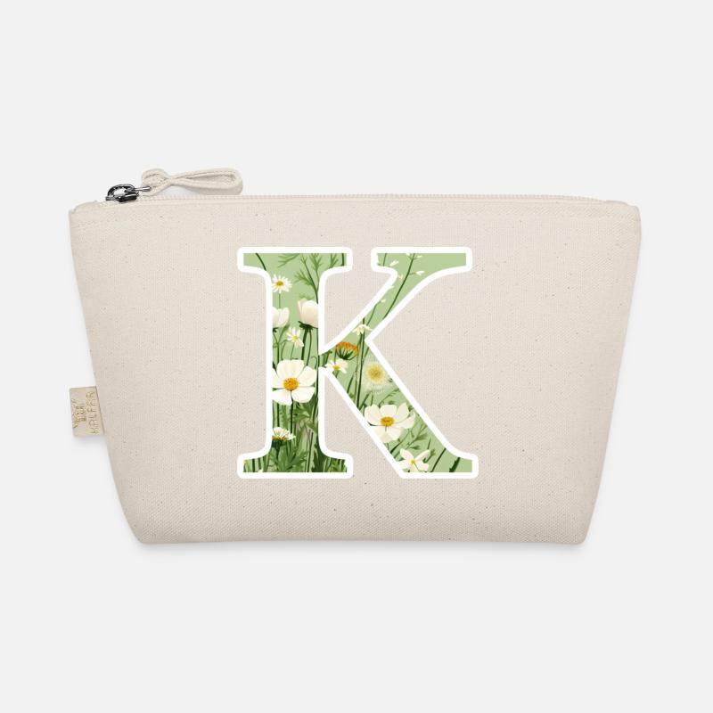 Buchstabe K, Monogramm, Blumenmuster Bio-Täschchen