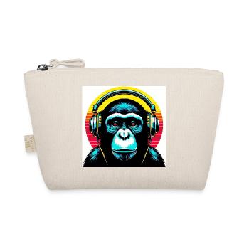 Chimpanzee monkey listens to music with headphones - Organic Pouch - nature - Front