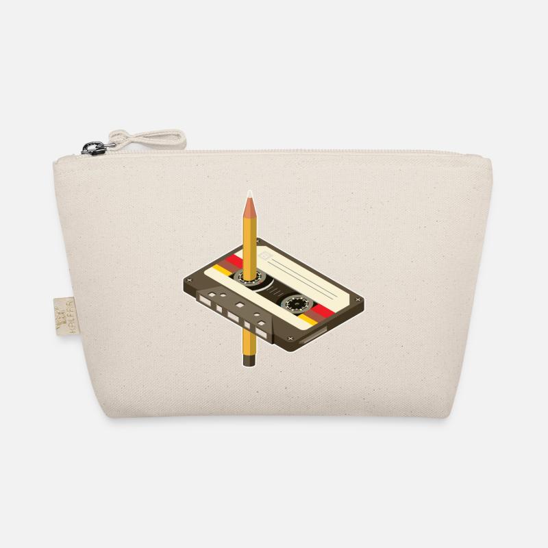 Vintage Kassette mit Bleistift-Design - Bio-Täschchen - Natur