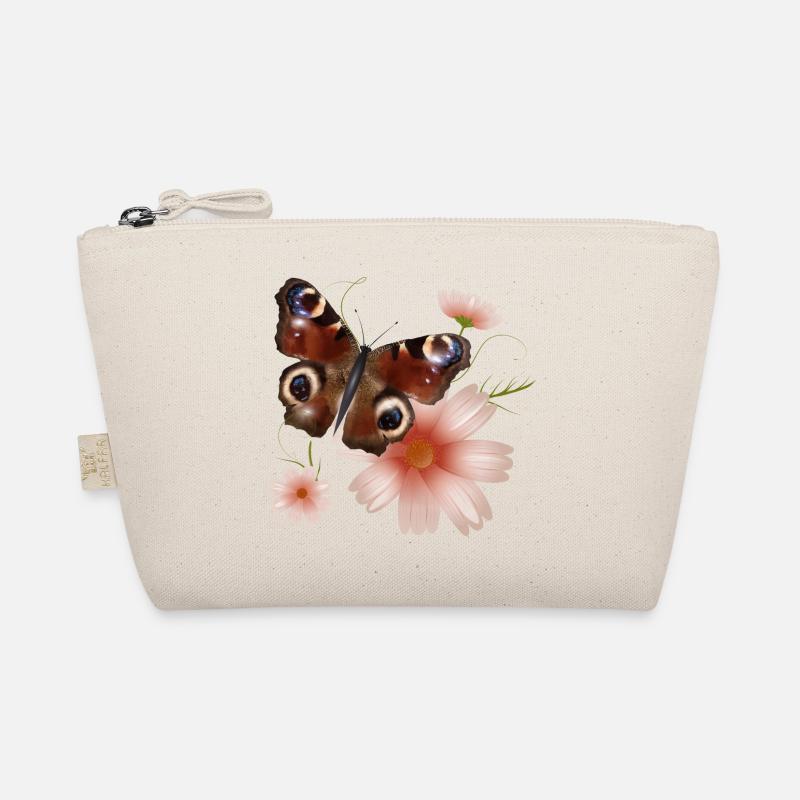 Papillon paon oeil avec des fleurs roses Trousse biologique