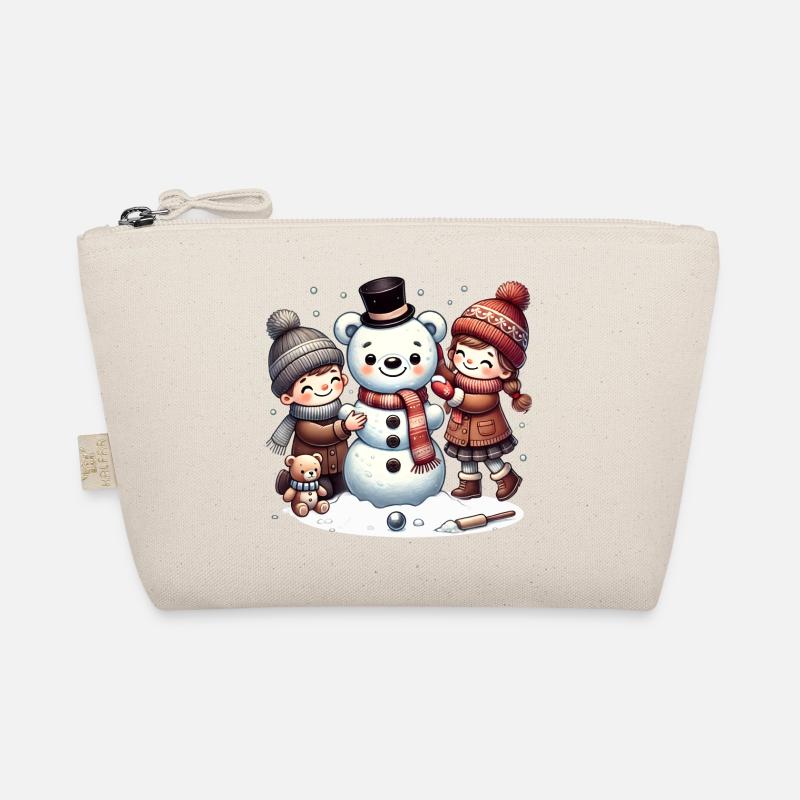 Winterspaß: Kinder bauen einen Teddy-Schneemann Bio-Täschchen