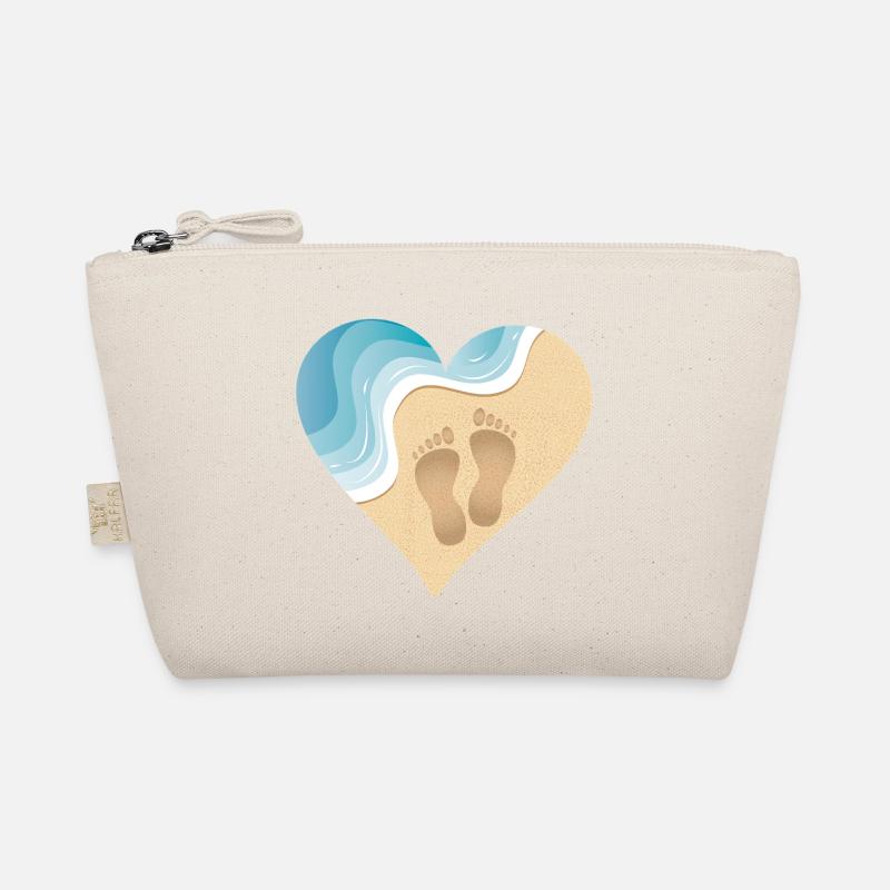 Heart-shaped beach motif with footprints in the sand Organic Pouch