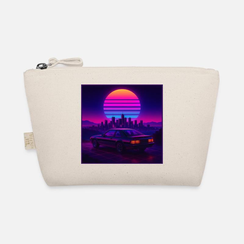Neon Outrun Sunset Auto – Retro Synthwave Bio-Täschchen