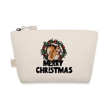 Squirrel Among Holly Wreath - Organic Pouch - nature - Front