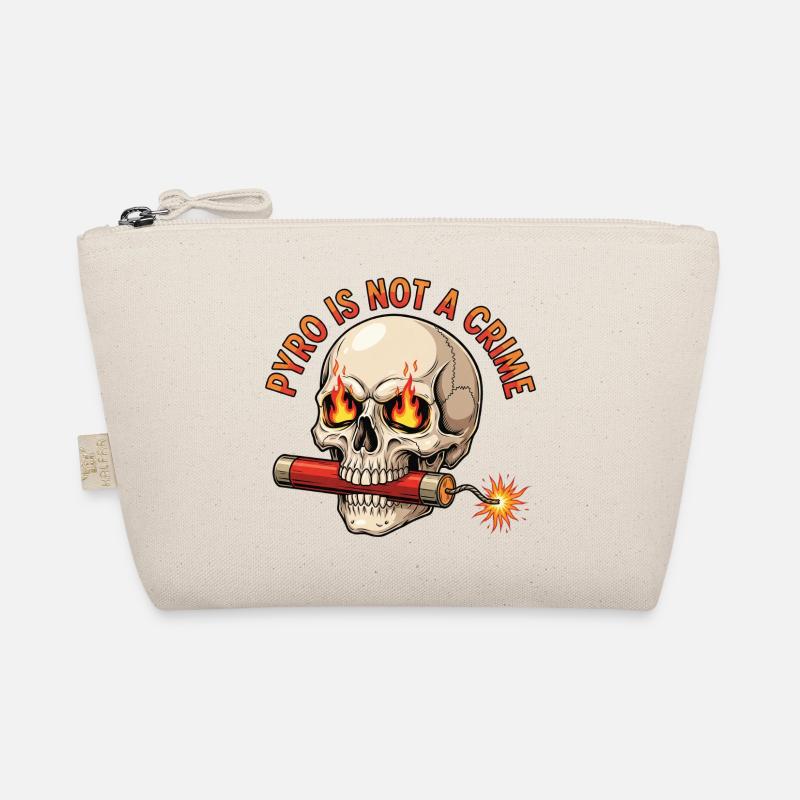 Flammender Totenkopf mit Zündschnur Pyro Silvester - Bio-Täschchen - Natur
