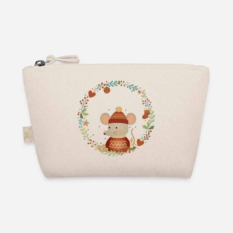 Christmas mouse in a cozy decorative wreath Organic Pouch