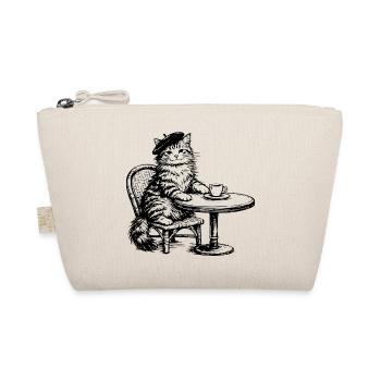 Cat with beret in café retro design - Organic Pouch - nature - Front