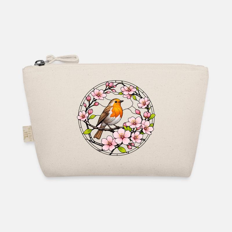 Robin with cherry blossoms stained glass window style Organic Pouch