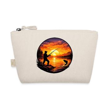 Angler silhouette at the lake at sunset - Organic Pouch - nature - Front
