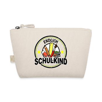 Endlich Schulkind - Schulmotiv Emblem Vintage - Bio-Täschchen - Natur - Vorne
