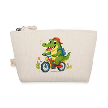 Cheerful crocodile riding a bicycle to school - Organic Pouch - nature - Front