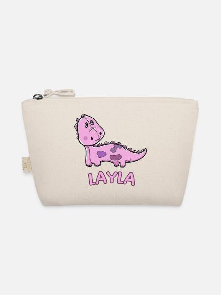 Dinosaurier lustig Kind Layla Geschenk Geburtstag - Bio-Täschchen - Natur - Vorne