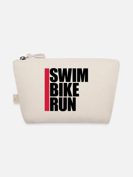 sport logo swim bike run text triathlon marathon a - Organic Pouch - nature - Front