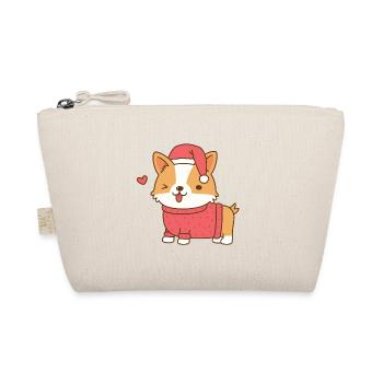 Mignon Corgi de Noël en pull et chapeau de Père Noël - Trousse biologique - nature - Devant