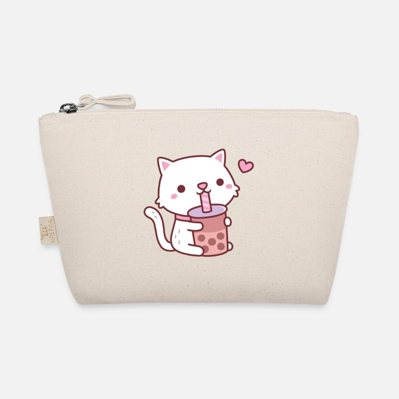 Cute White Cat Loves Boba Tea Organic Pouch