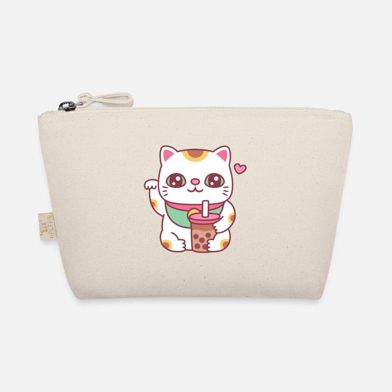Süße Maneki Neko Katze mit Bubble Tea Bio-Täschchen
