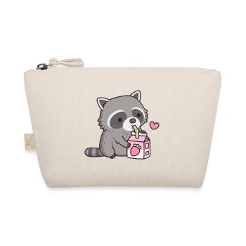Cute Raccoon Loves Strawberry Milk - Organic Pouch - nature - Front