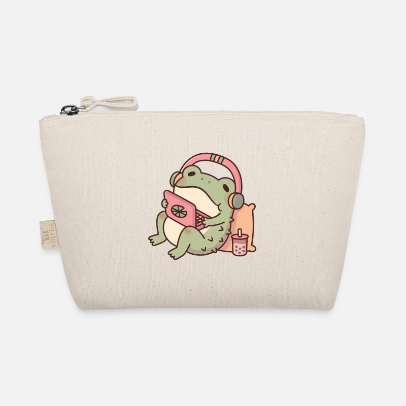 Cute Toad Chilling With Laptop and Boba Tea Organic Pouch