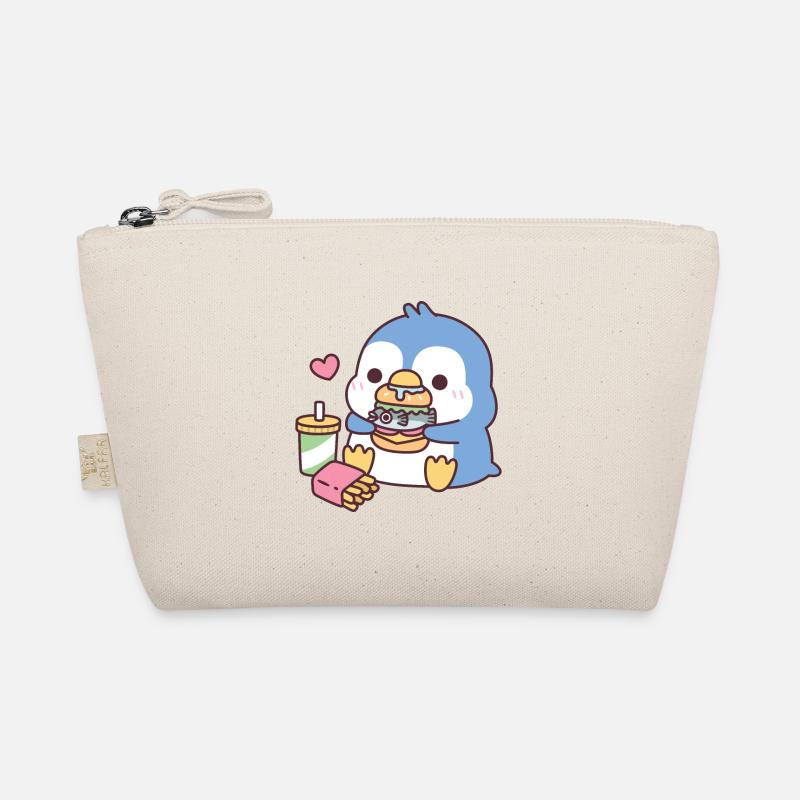 Mignon pingouin bleu mangeant du poisson Burger Trousse biologique