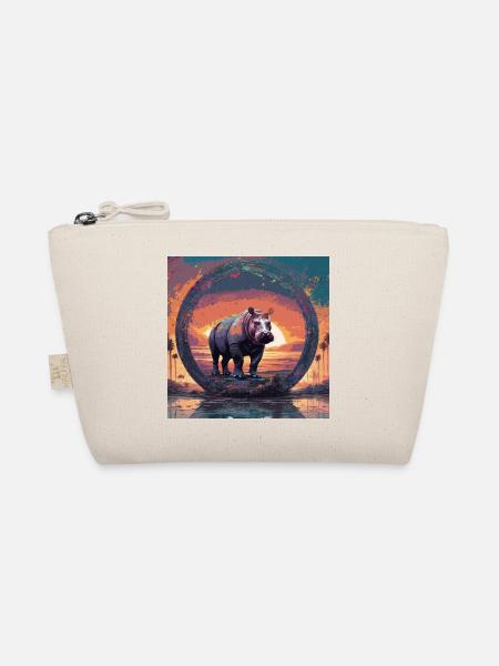 Hippopotamus,Painting,Sunset,Circle,Landscape - Organic Pouch - nature - Front