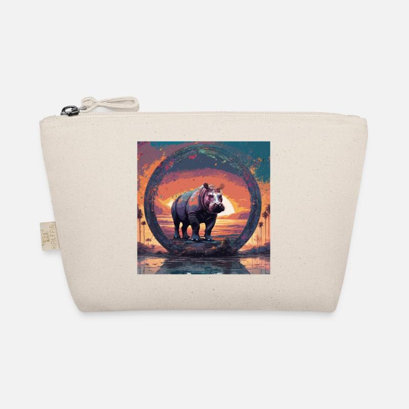 Hippopotamus,Painting,Sunset,Circle,Landscape Organic Pouch