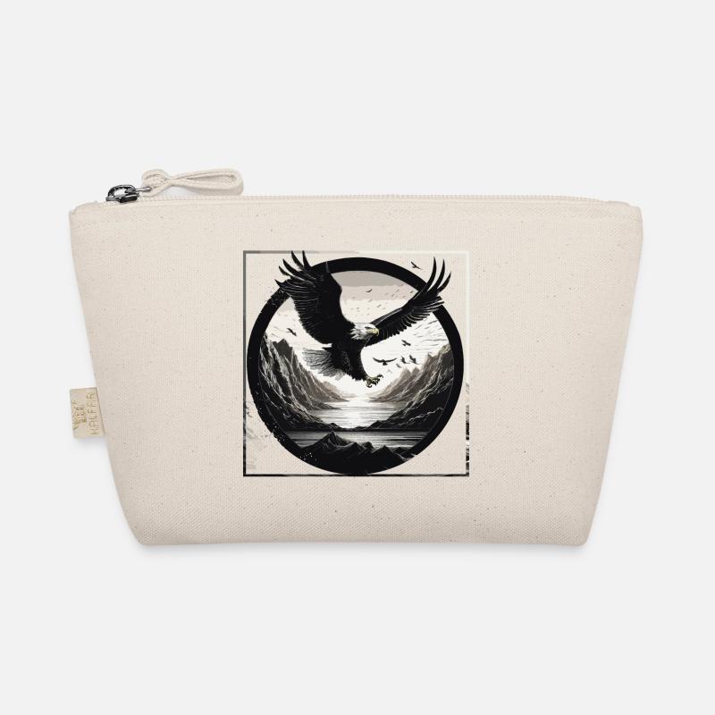 Eagle,Landscape,Black & White,Retro,Circle,Mountains Organic Pouch