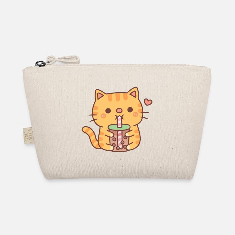 Cute Orange Tabby Cat Loves Drinking Bubble Tea Organic Pouch