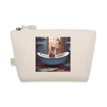 Katze in der Wanne, Zeitung lesen,retro - Bio-Täschchen - Natur - Vorne