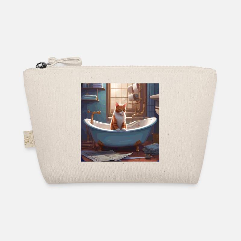 Katze in der Wanne, Zeitung lesen,retro Bio-Täschchen