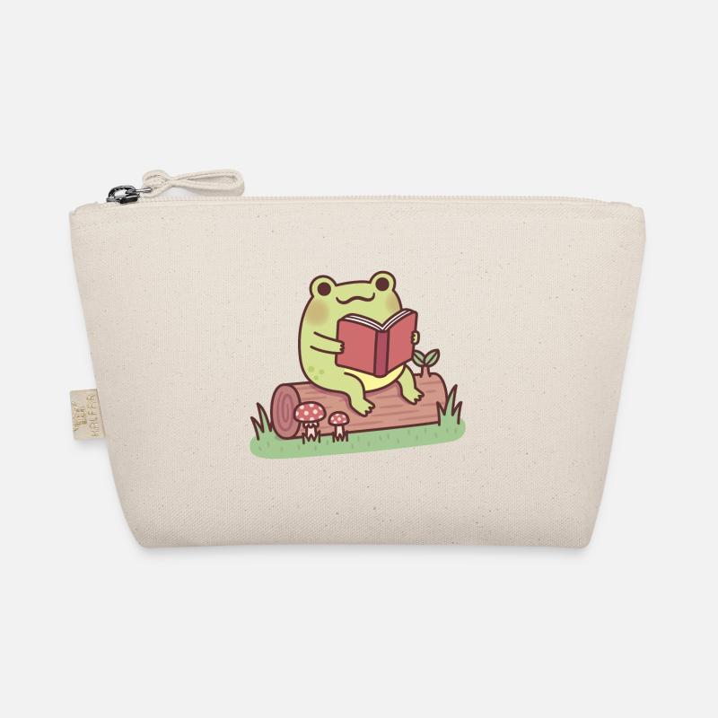 Cute Frog Reading A Book Outdoors Organic Pouch