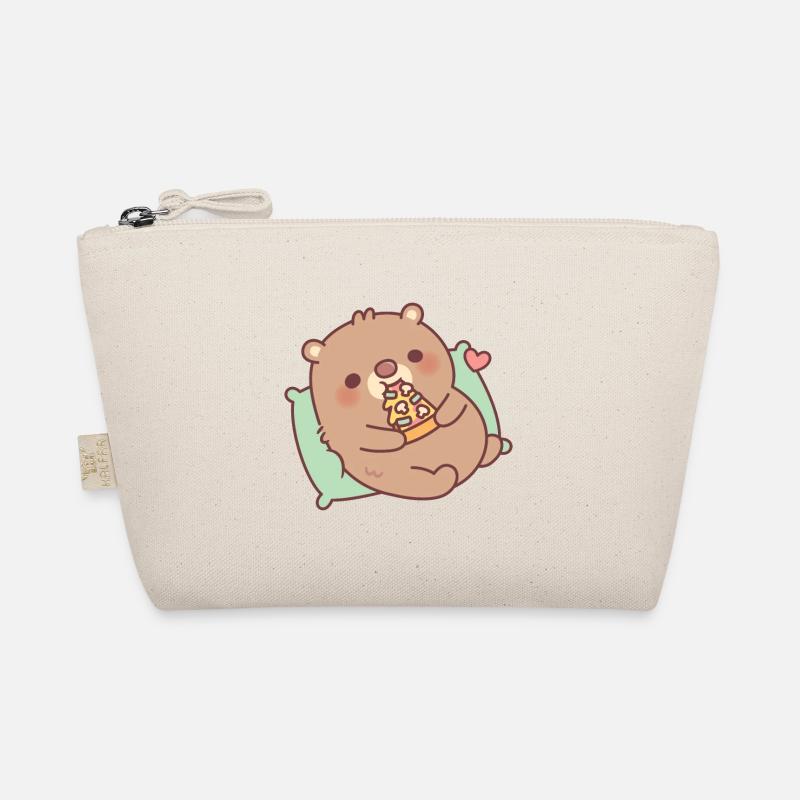 Ours brun mignon mangeant une pizza aux champignons Trousse biologique