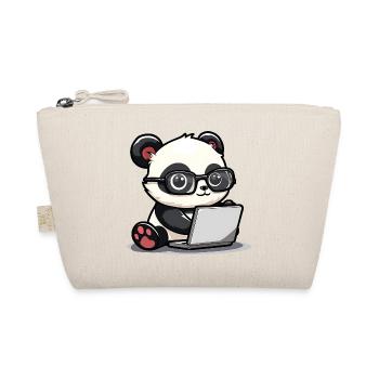 Panda Cartoon Working on Laptop with Glasses - Organic Pouch - nature - Front