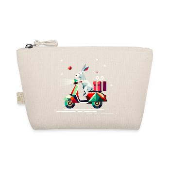 Hase auf einem Roller,mit Geschenk für Weihnachten - Bio-Täschchen - Natur - Vorne
