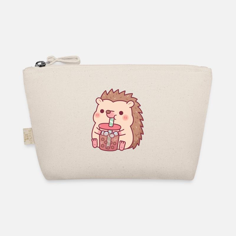 Cute Hedgehog Drinking Boba Tea - Organic Pouch - nature