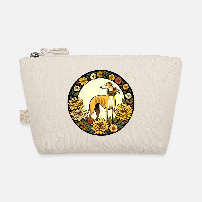 Eleganter Windhund mit Blumenrahmen - Bio-Täschchen - Natur