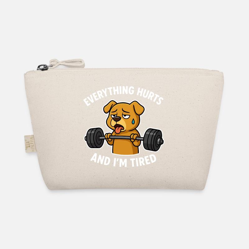Exhausted Dog Lifting Weights Organic Pouch