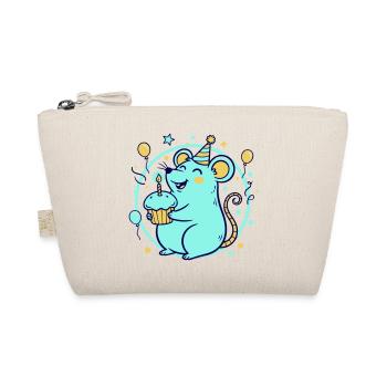Festive Rat with Cake and Party Hat - Organic Pouch - nature - Front