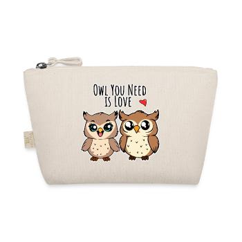 Niedliches Eulen Liebespaar - Owl you need is LOVE - Bio-Täschchen - Natur - Vorne