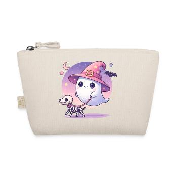 Pink Witch Ghost with Skeleton Dog – Halloween - Organic Pouch - nature - Front