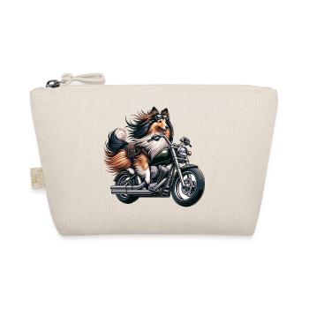 Collie Biker on Chopper Motorcycle with Goggles - Organic Pouch - nature - Front
