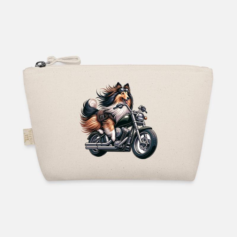 Collie Biker Auf Chopper Motorrad Mit Brille - Bio-Täschchen - Natur