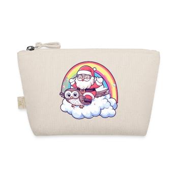 Owl Santa Claus Christmas - Organic Pouch - nature - Front