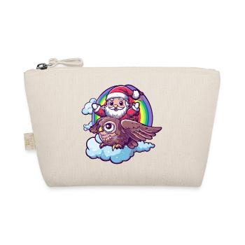 Owl Santa Claus Christmas - Organic Pouch - nature - Front