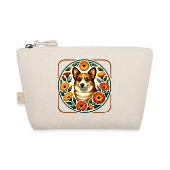 Corgi Floral Circle Folk Art - Organic Pouch - nature - Front