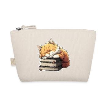Cute Cat Sleeping on Book Pile - Organic Pouch - nature - Front