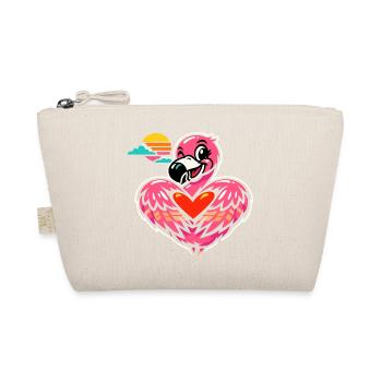 Rosa Flamingo mit Herzsymbol | Süßes Geschenk - Bio-Täschchen - Natur - Vorne